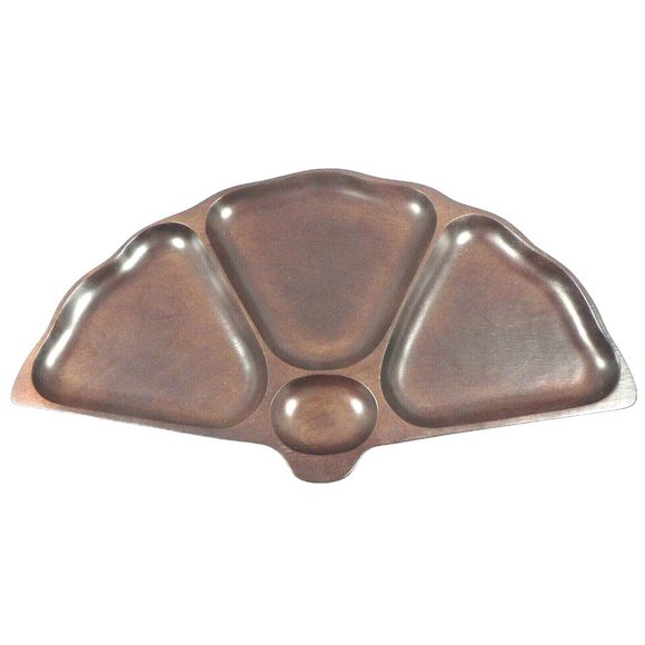 Dish Cherry Wood Appetizer Condiment Nut Tray Dish Fan Shape 4 section Asian Jap - Picture 1 of 12